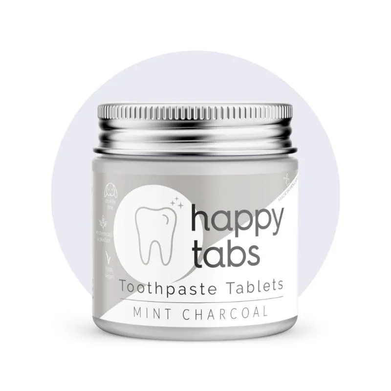 Happy Tabs Tandpasta mint charc oal fluoridevrij (80 tabletten)