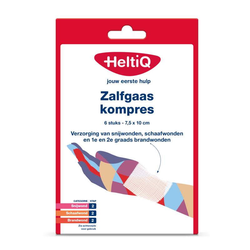 HeltiQ Zalfgaaskompres 7.5 x 10 cm (6 stuks)