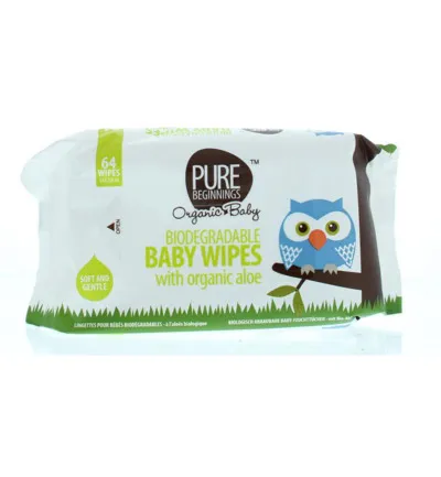 Pure Beginnings Biodegradable baby wipes aloe (64 stuks)