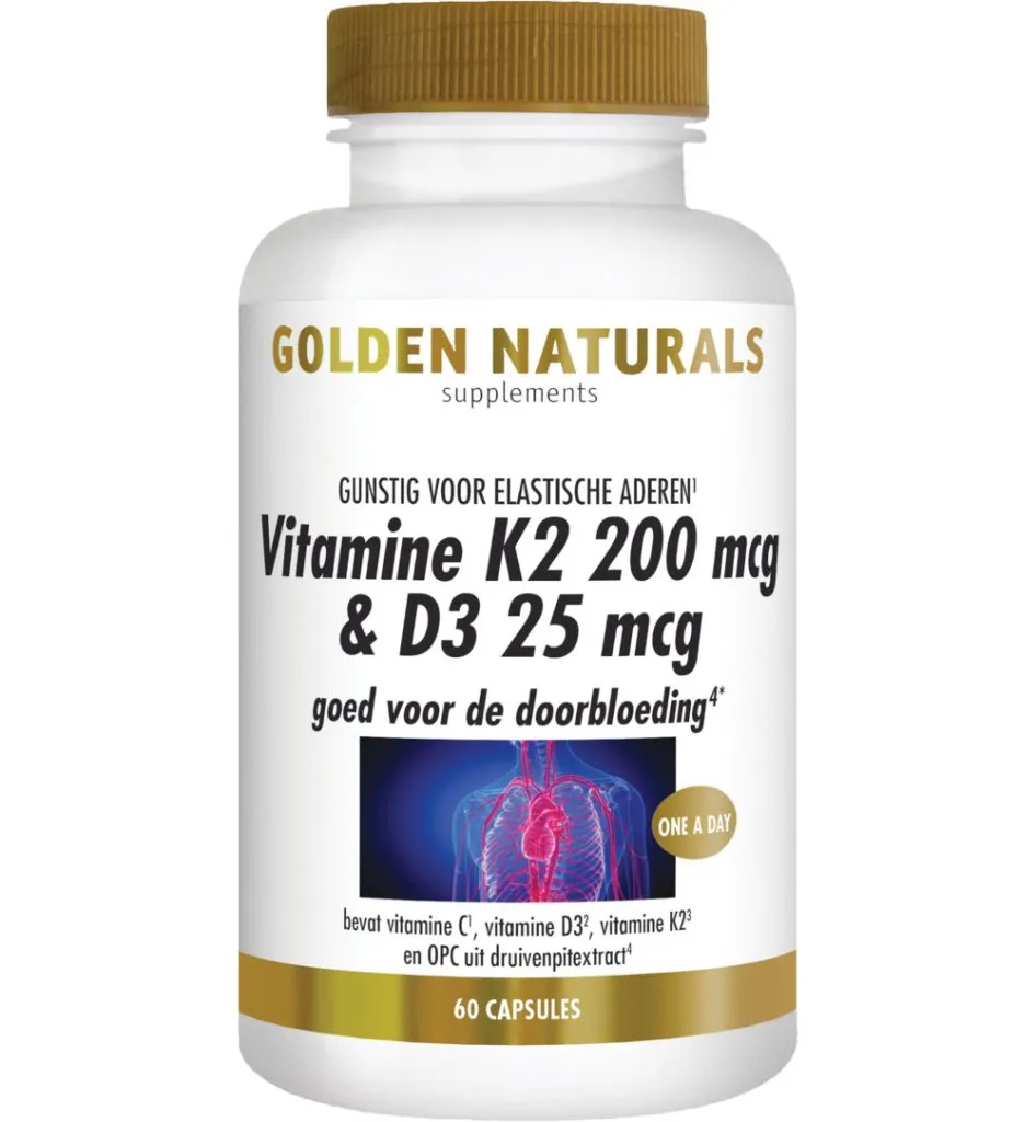 Golden Naturals Vitamine K2 200 mcg & D3 25 mcg (60 vega capsules)