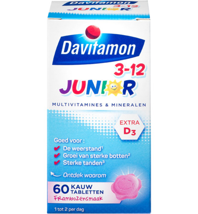 Davitamon Junior 3+ framboos (60 kauwtabletten)
