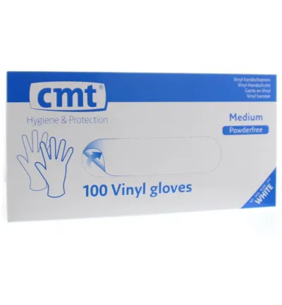 cmt Onderzoekshandschoen vinyl wit poedervrij M (100 stuks)