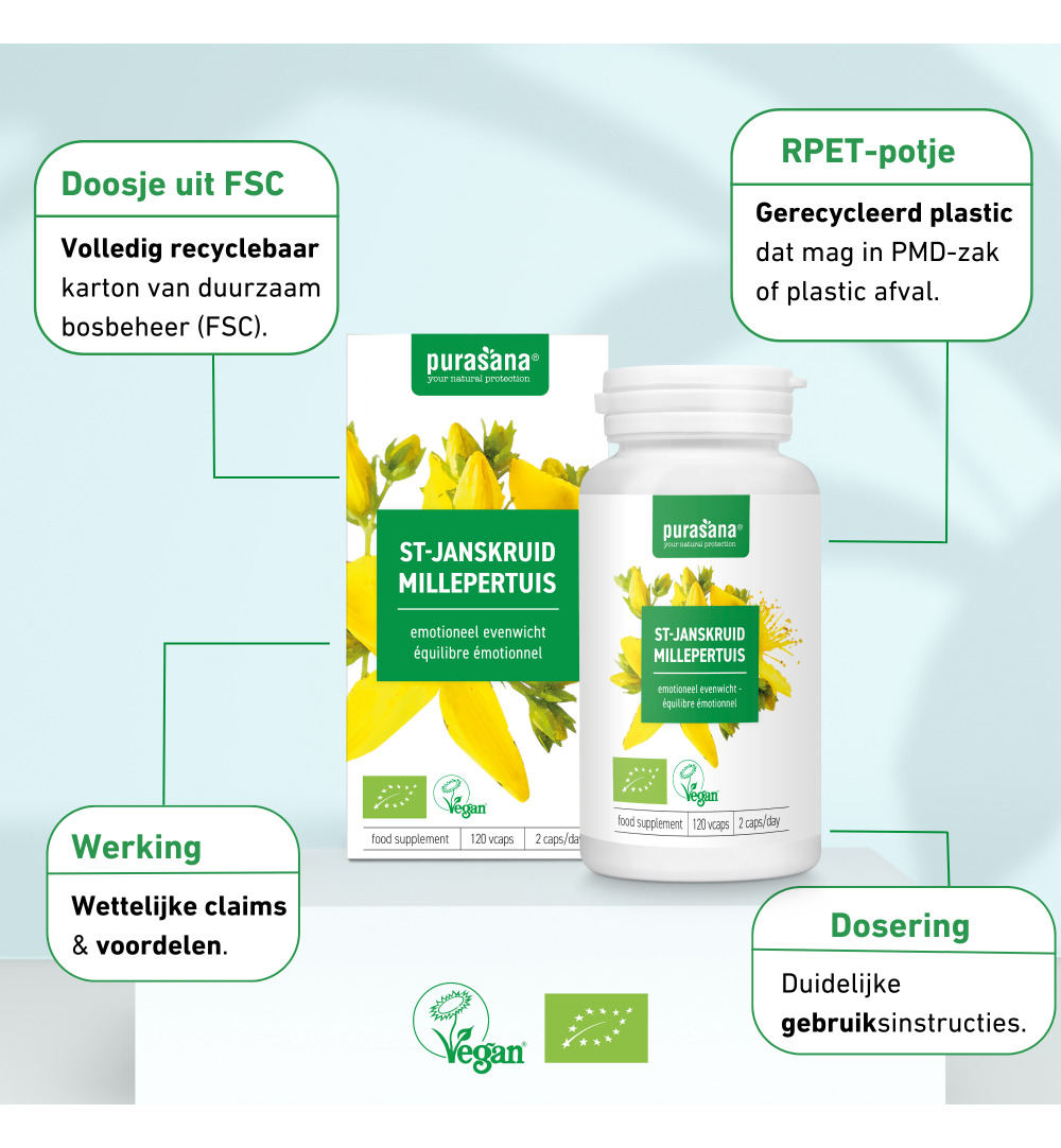 Purasana Sint Janskruid Millepertuis Vegan Bio (120 vega capsules) - image 8