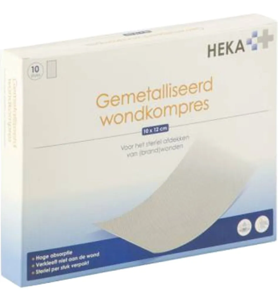 Heka Klein Wondkompres gemetalliseerd 10 x 12 cm steriel (10 stuks)