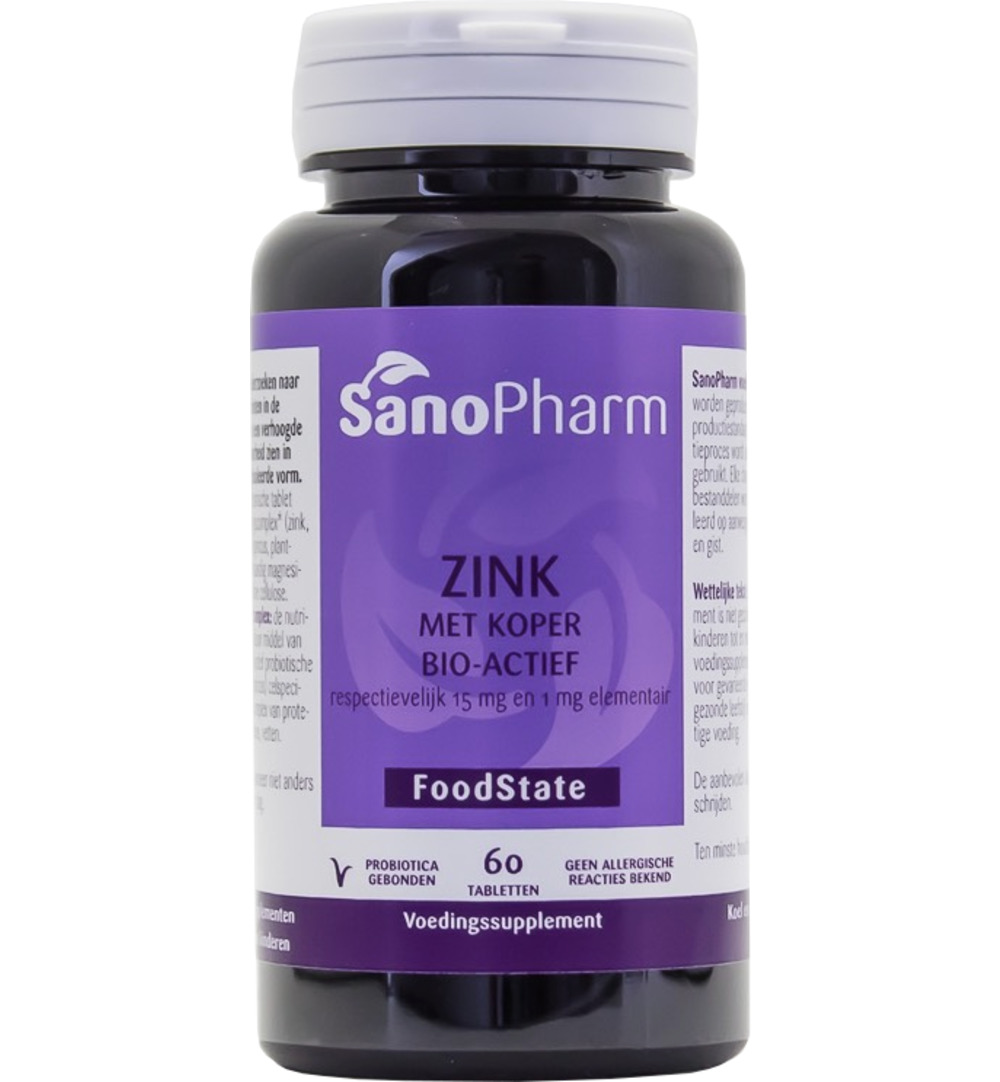 Sanopharm Zink 15mg & koper 1mg (60 tabletten)
