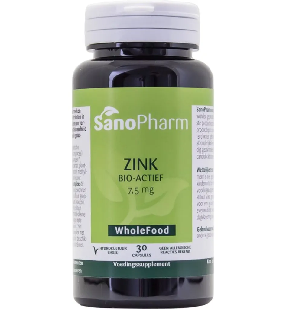 Sanopharm Zink 7.5mg WholeFood (30 capsules)