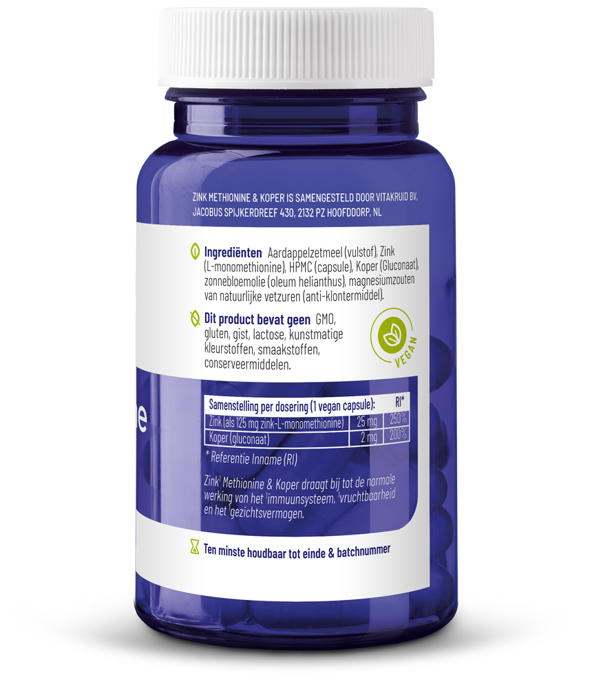 Vitakruid Zink Methionine & Koper Gluconaat (90 vega capsules) - image 2
