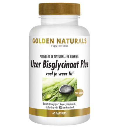 Golden Naturals IJzer bisglycinaat plus (60 vega capsules)