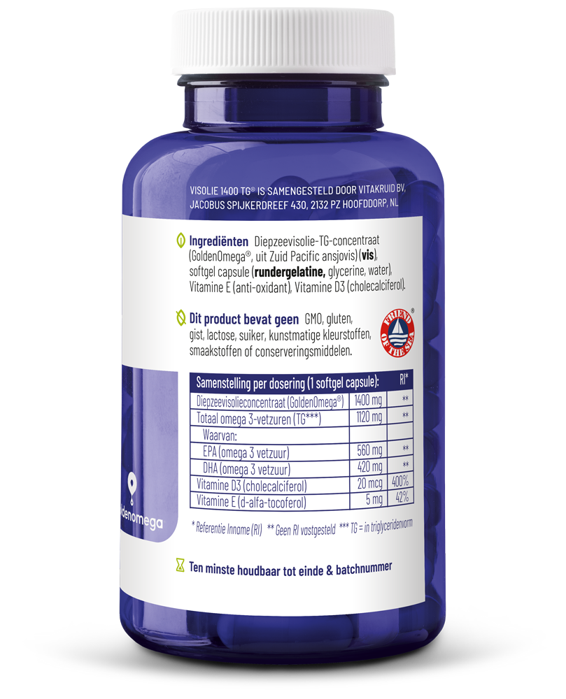 Vitakruid Visolie 1400 TG® Triglyceriden met D3 (60 softgels) - image 2