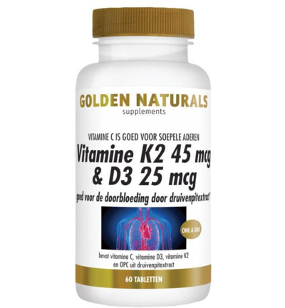 Golden Naturals Vitamine K2 45mcg & D3 25mcg (60 tabletten)