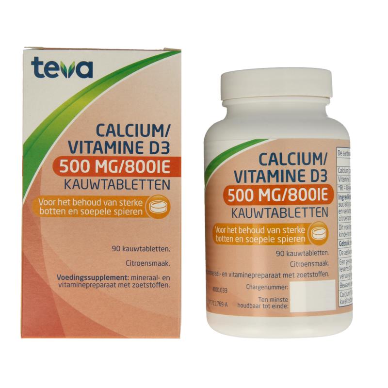 Teva Calcium / Vitamine D 500mg/800 IE kauwtablet (90 tabletten)