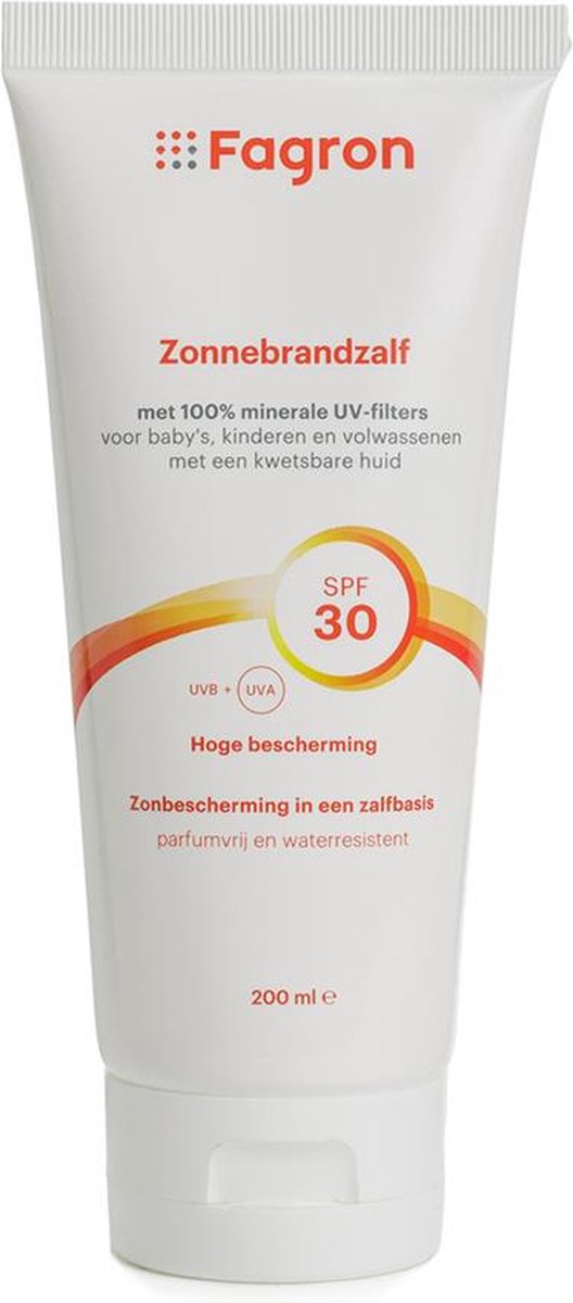 Fagron Zonnebrand Zalf SPF 30 100% Minerale UV Filters (200 ml)