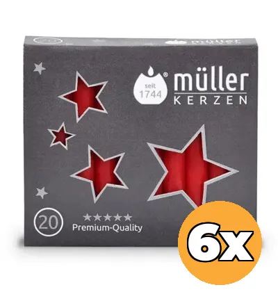 6x Müller Kerzen Kerstboomkaars 120/12 Rood (20 stuks)