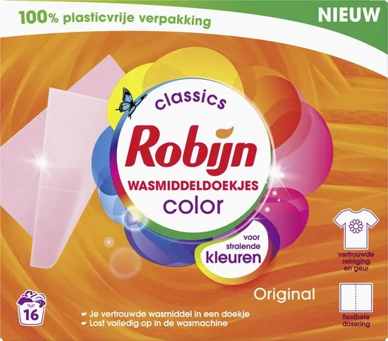 Robijn Wasmiddeldoekjes Kleur (16 stuks)