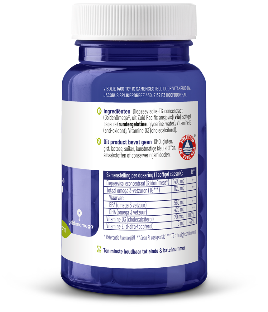 Vitakruid Visolie 1400 TG® Triglyceriden met D3 (30 softgels) - image 2