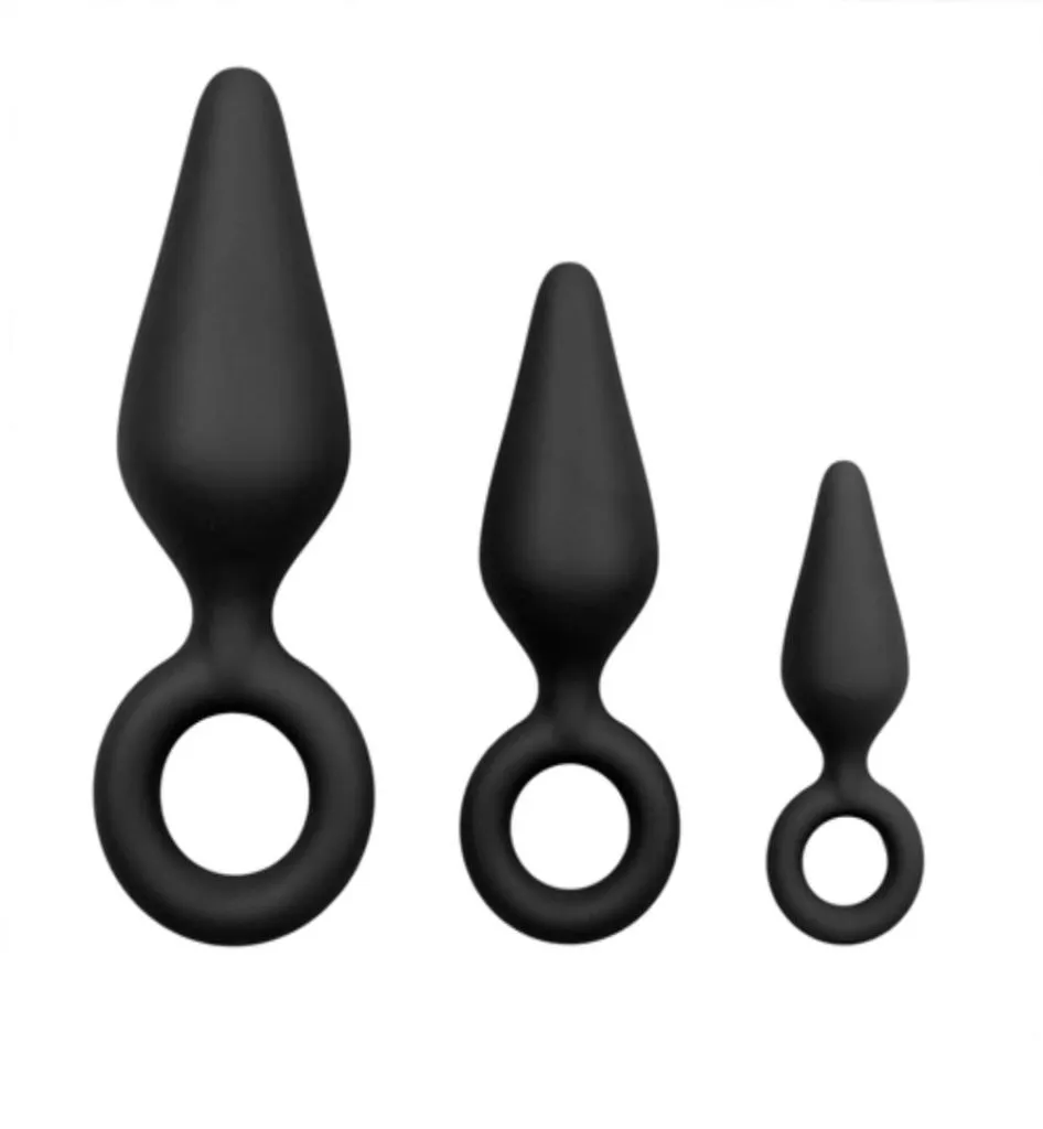 Easytoys Anal Collection Zwarte buttplugs met trekring - setje (3 stuks)