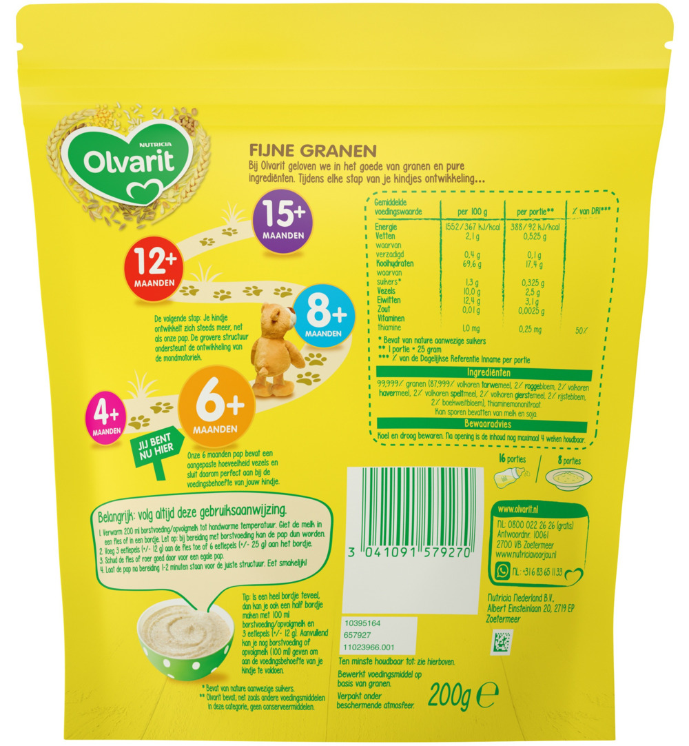 Olvarit Ontbijtpap fijnegranen 6+ maanden (200 gr)