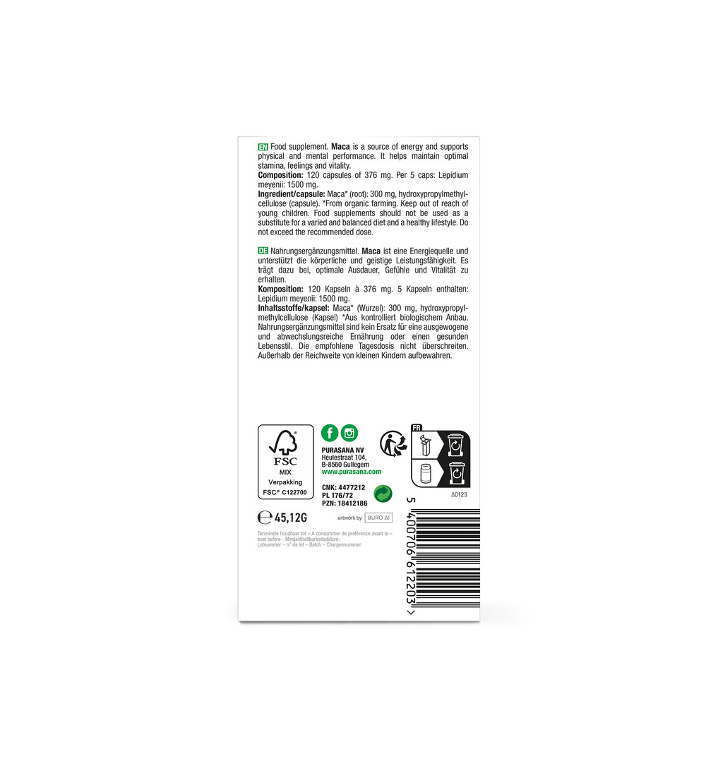 Purasana Maca Vegan Bio (120 vega capsules) - image 3