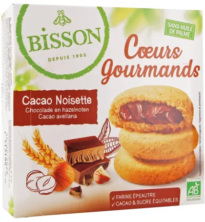 Bisson Gevulde koekjes hazelnoot choco bio (180 gr)