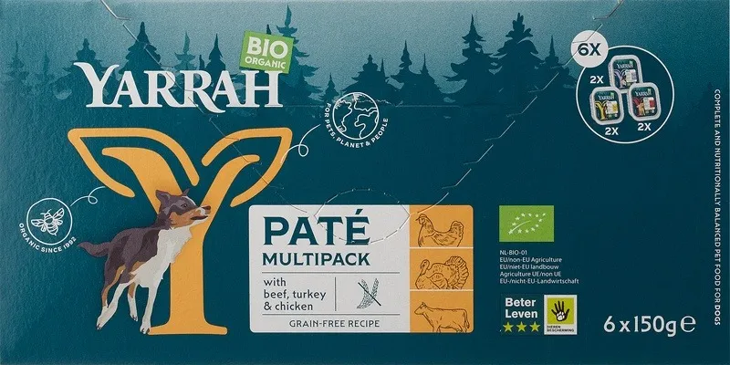 Yarrah Hondenvoer Multipack Pate Kip Rund Kalkoen Bio (6 X 150 gr)