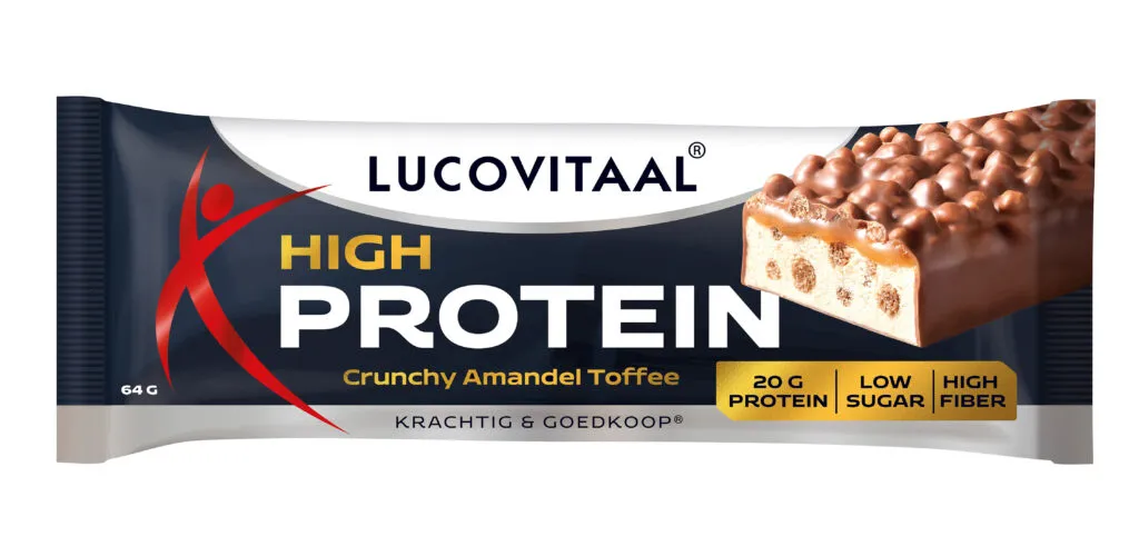Lucovitaal Protein High reep -Crunchy Amandel Toffee Vega (1 stuk)