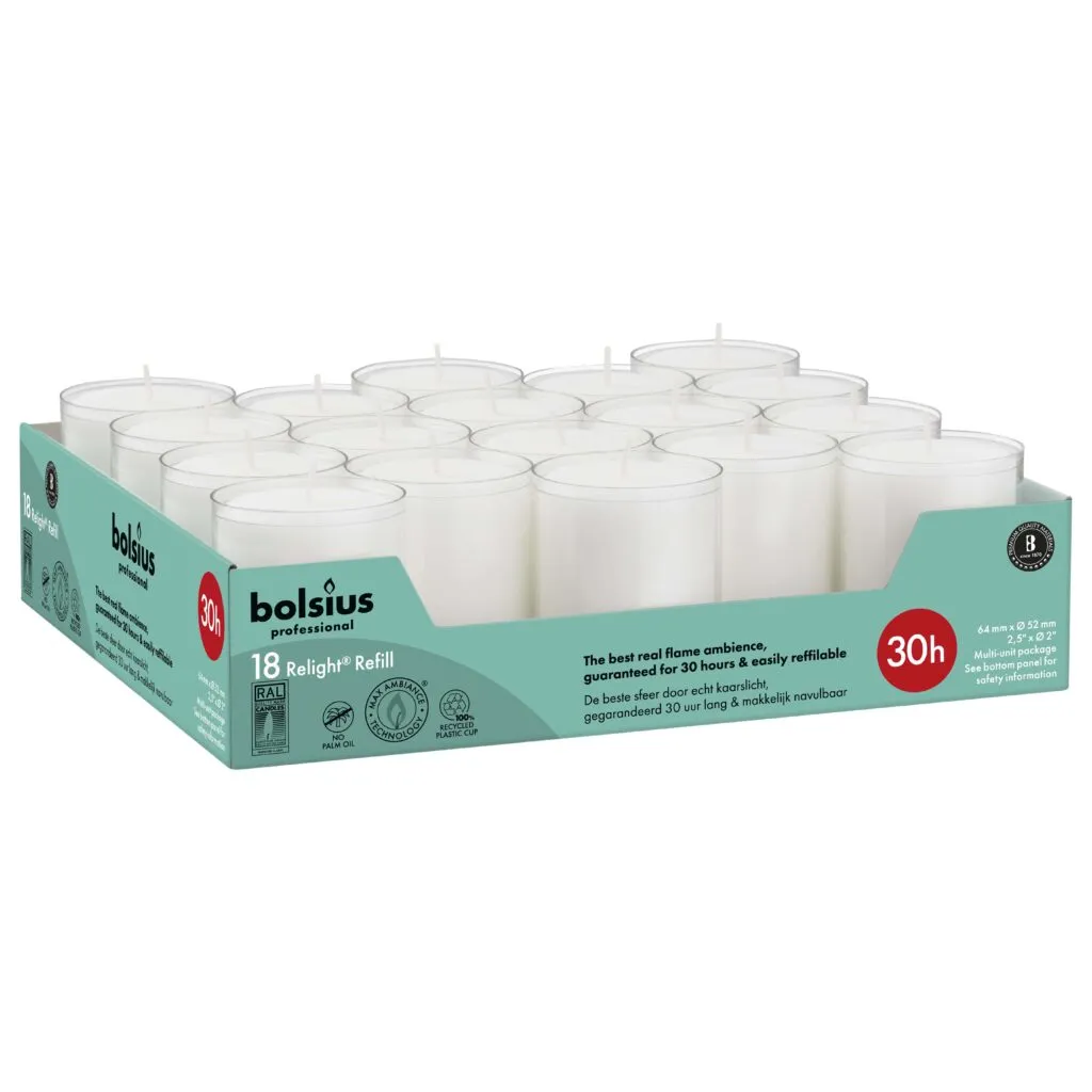 Bolsius Horeca Relight Navullingen 64/52 Wit (18 stuks)