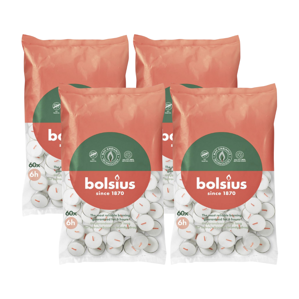 4x Bolsius Theelicht 6-Uur Zak (60 stuks)