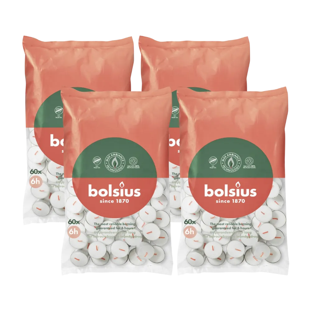 4x Bolsius Theelicht 6-Uur Zak (60 stuks)