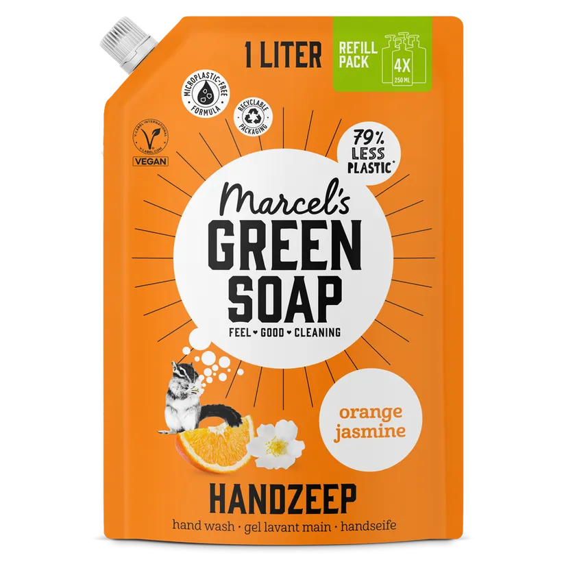 Marcel's Green Soap Handzeep sinaasappel & jasmijn Navulverpakking (1000 ml)