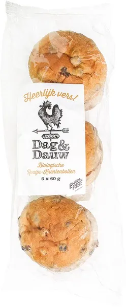 Dag en Dauw Rozijn-Krentenbollen (6 stuks)