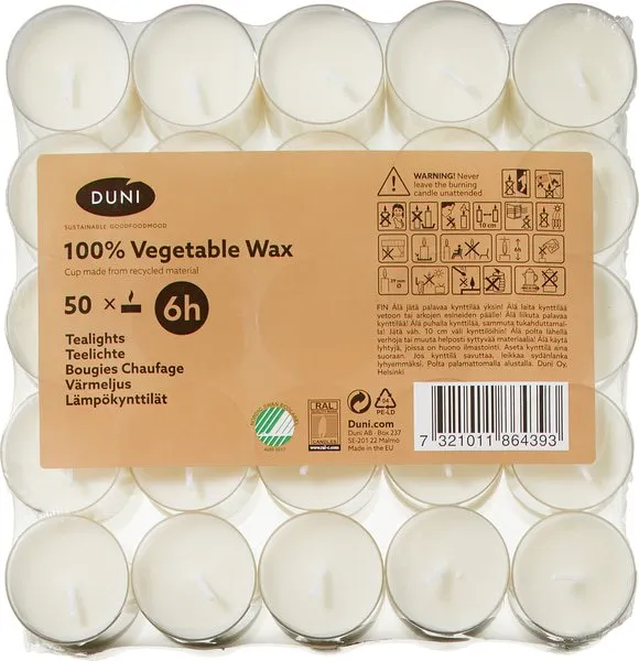 Duni Theelichtjes Vegetable Wax (50 stuks)