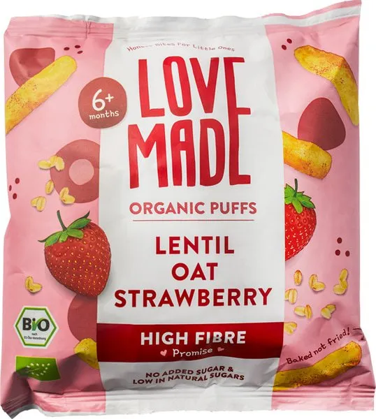 Lovemade Puffs Linzen Haver Aardbei 6+ Mnd (20 gr)