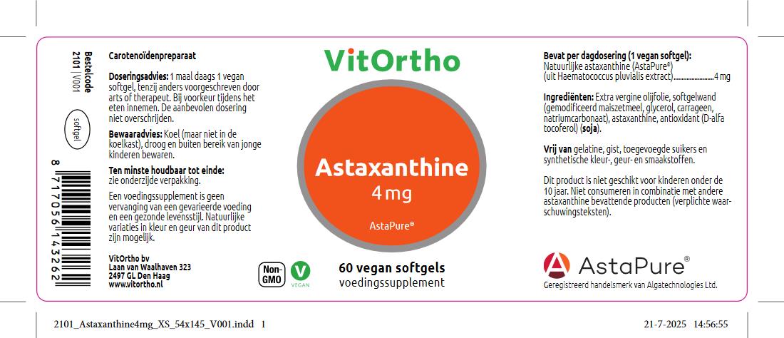 VitOrtho Astaxanthine 4mg AstaPure (60 vega capsules)