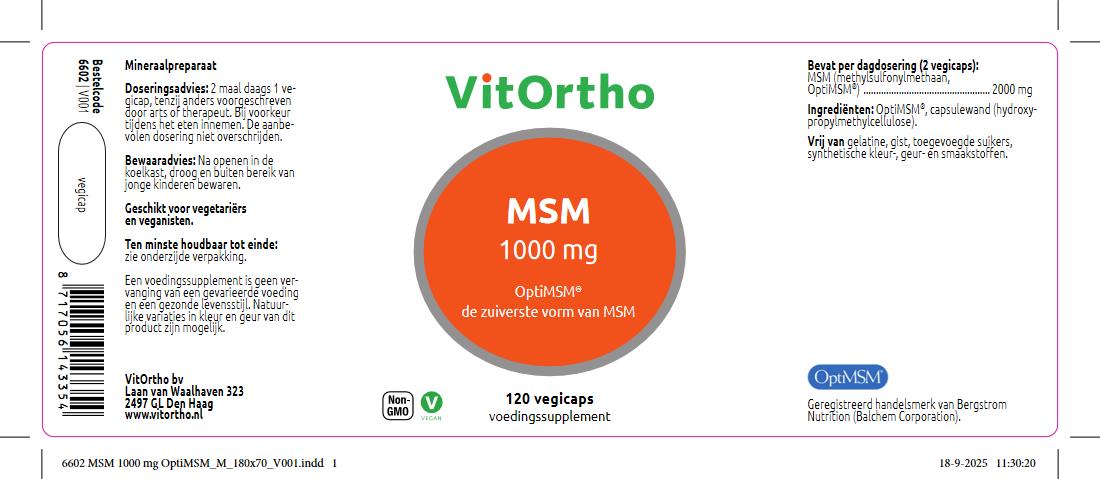 VitOrtho MSM 1000mg OptiMSM (120 vega capsules)