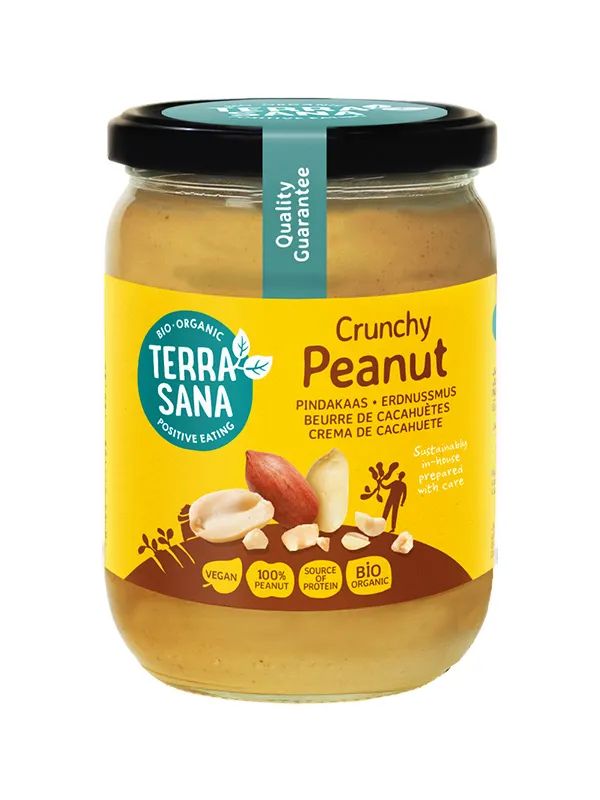 TerraSana Pindakaas crunchy zonder zout bio (500 gr)