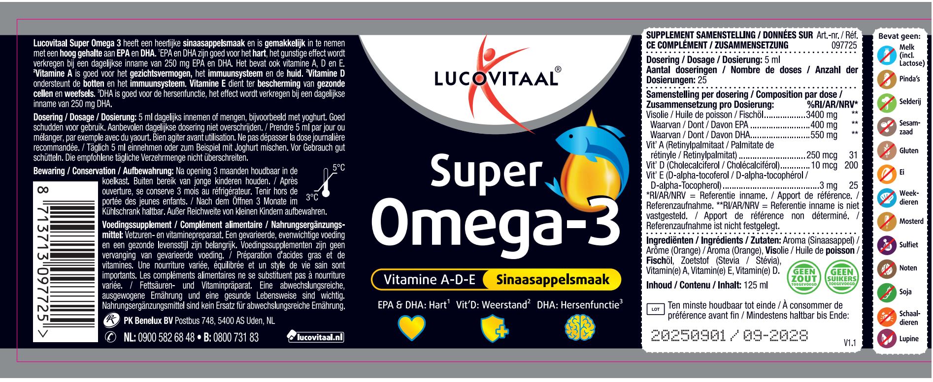 Lucovitaal Super Omega 3 Vloeibaar Sinaasappel (125 ml)