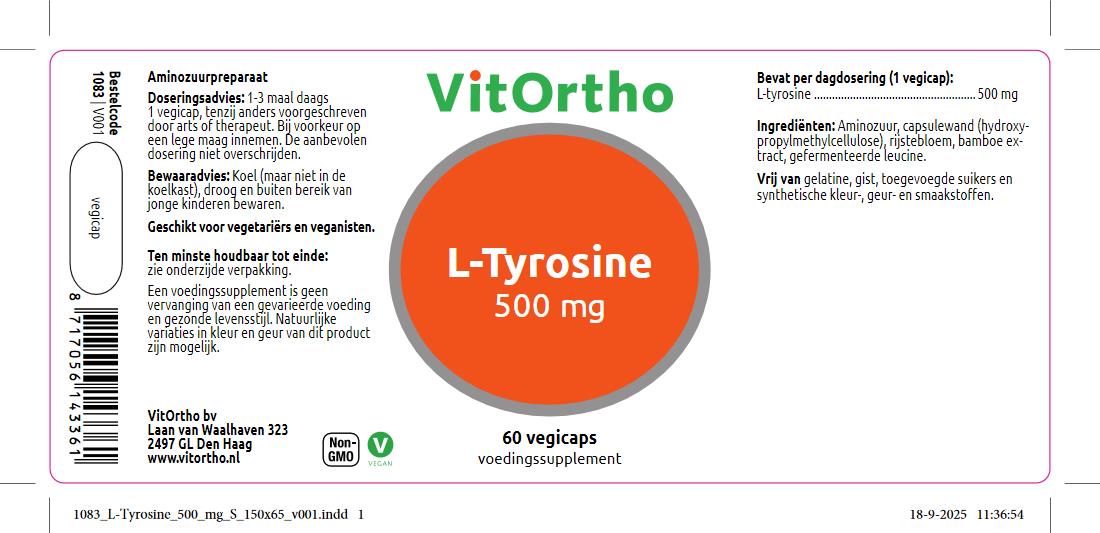 VitOrtho L-Tyrosine 500mg (60 vega capsules)