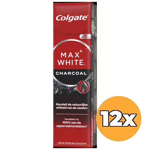 12x Colgate Tandpasta Max White Charcoal Whitening (12 x 75 ml)