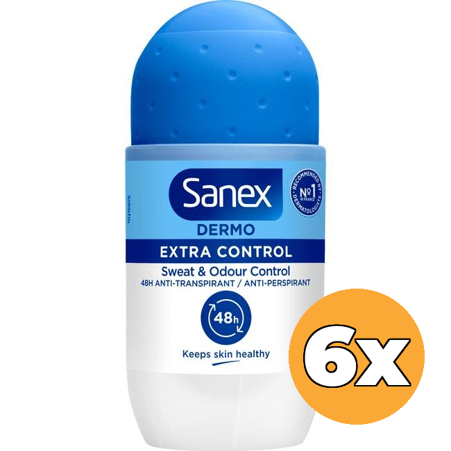6x Sanex Deoroller Dermo Extra Control 72H (6 x 53 ml)