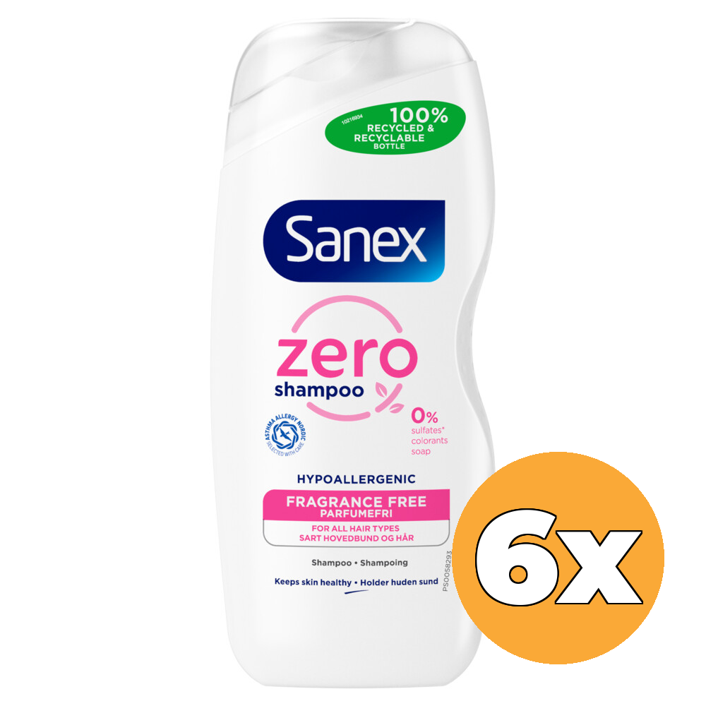 6x Sanex Shampoo Zero % Normaal (6 x 250 ml)