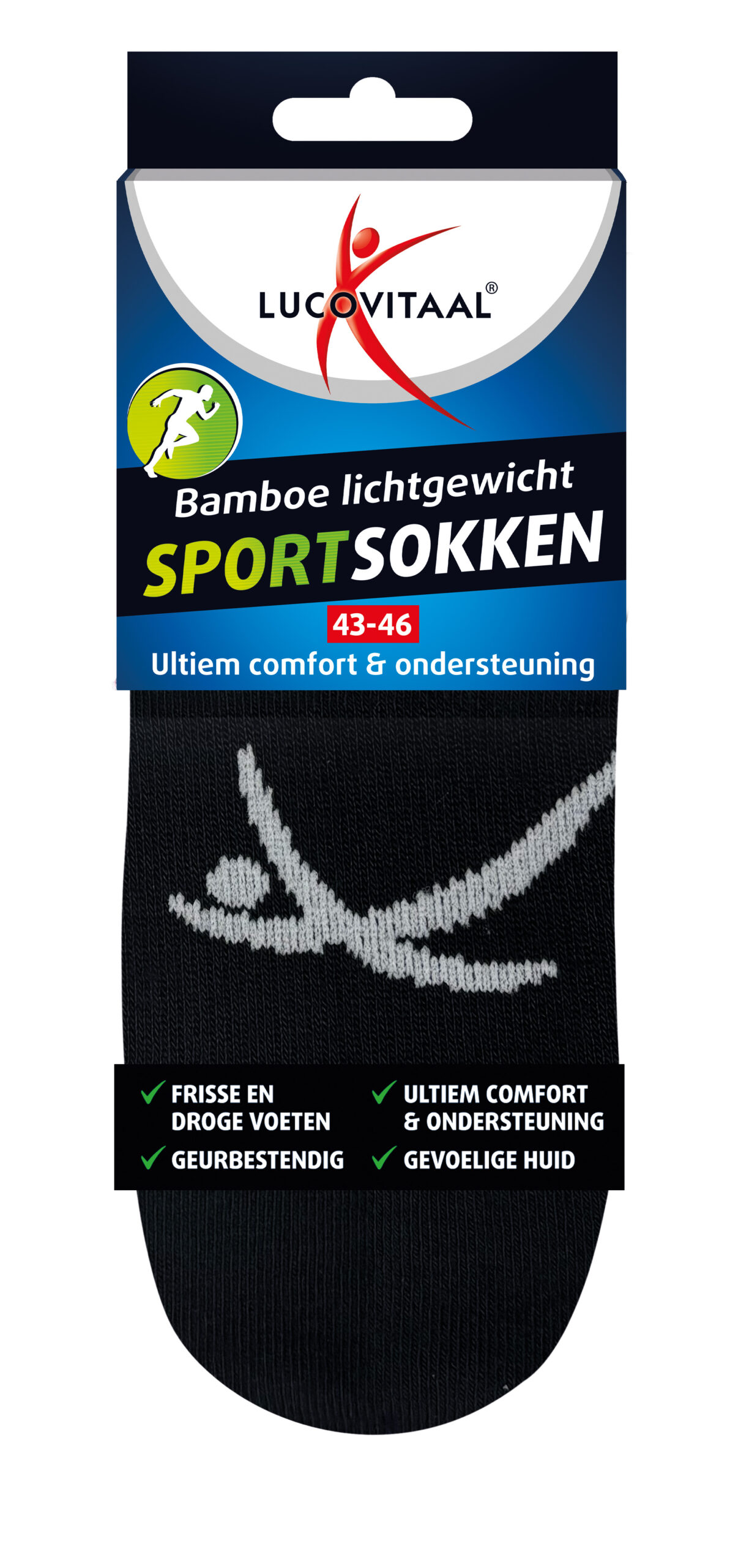 Lucovitaal Sportsok Bamboe 43-46 zwart (1 paar)