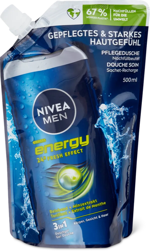 Nivea Men Energy 3-in-1 Douchegel Navulling (500 ml)
