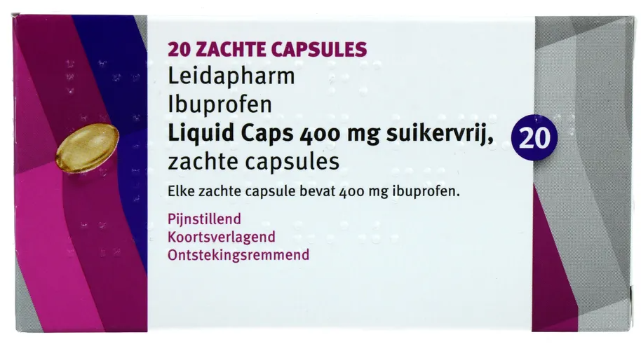 Leidapharm Ibuprofen Liquid Capsules 400 Mg Suikervrij (20 capsules)