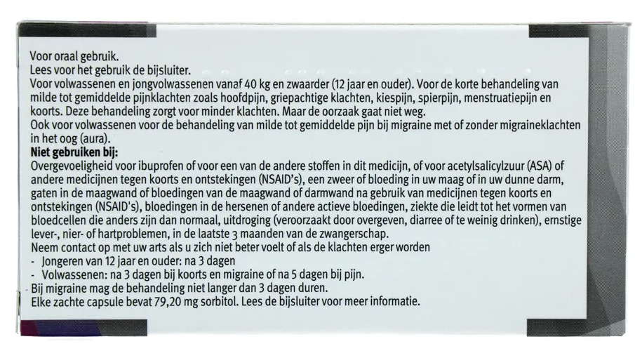 Leidapharm Ibuprofen Liquid Capsules 400 Mg Suikervrij (20 capsules)