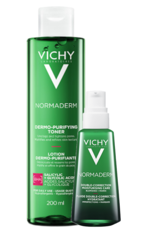 Vichy Normaderm Reinigingslotion + Acne-prone Skin Dagcrème Combi Set (2 stuks)
