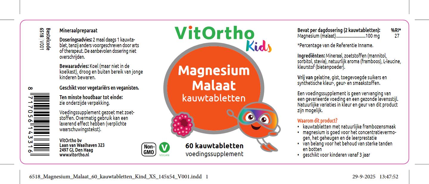 VitOrtho Magnesium Malaat kauwtabletten Kind (60 kauwtabletten)