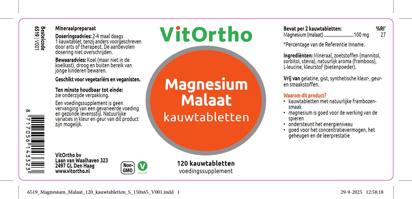 VitOrtho Magnesium Malaat kauwtabletten (120 kauwtabletten)