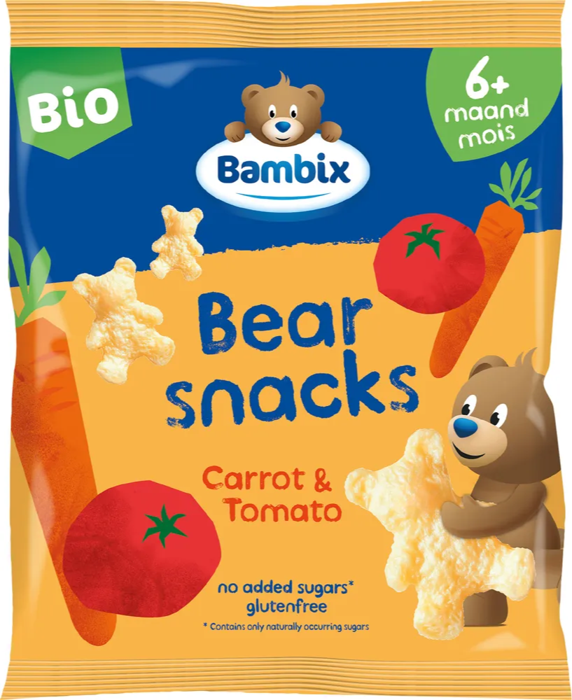 Bambix Bearsnacks Wortel & Tomaat 6m+ Bio (180 gr)