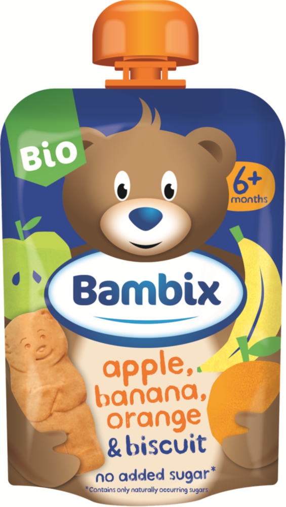 Bambix Bio Knijpzakje Appel, Banaan, Sinaasappel & Koekjes 6+ (100 gr)