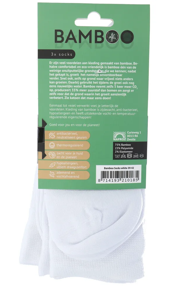 Naproz Bamboo Airco Sokken Wit 3-pack 39-42 (3 paar)